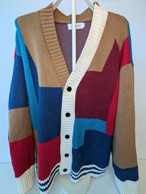 Chunky Colorblock Cardigan | Vintage Retro Grandpa Sweater | Oversized